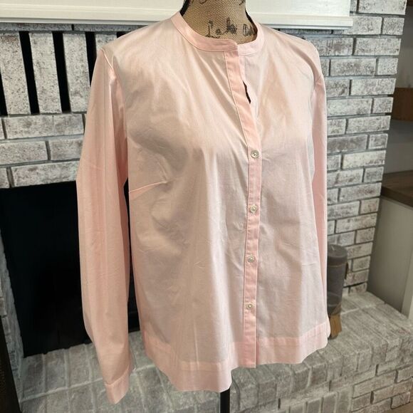 NWT J. Jill Light Pink Blush Button Down Shirt Mandarin Collar Medium Petite - Picture 1 of 11